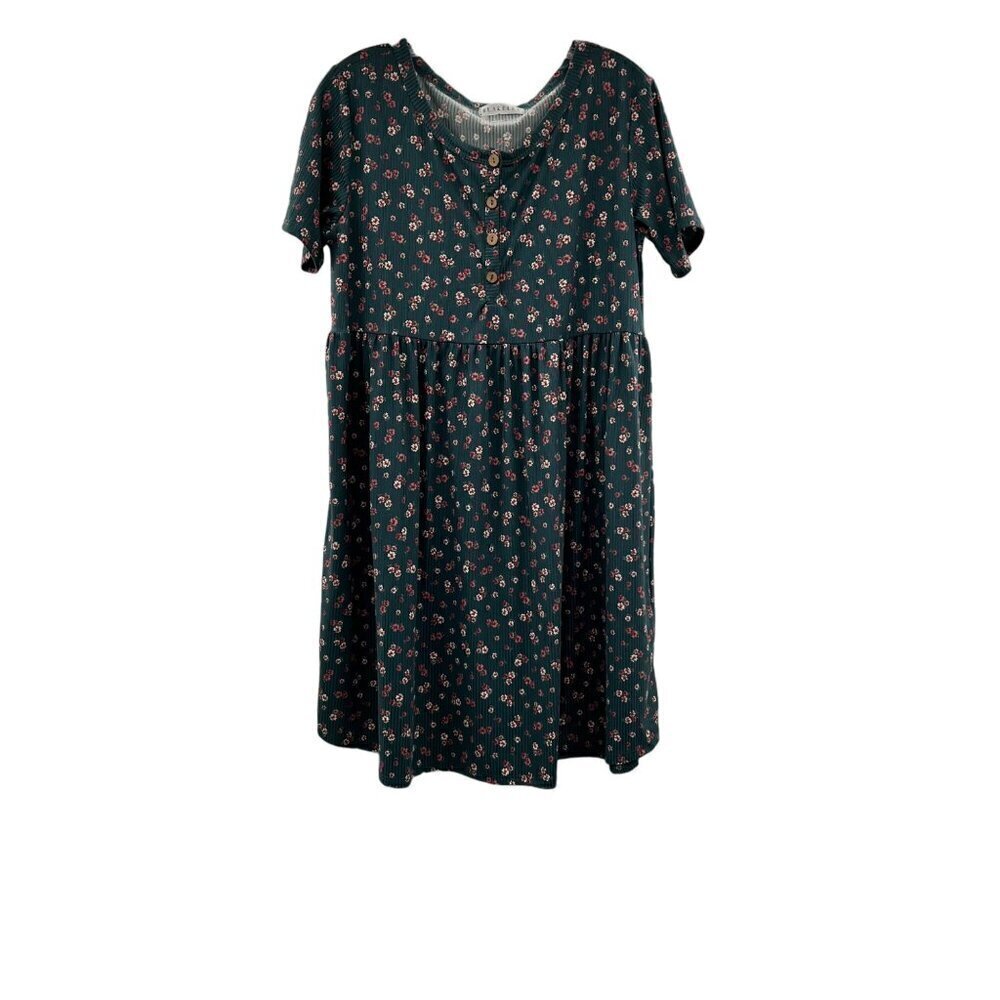 Blakeley Women's Short Sleeve A-Line Dress Green/Multi Floral Size L/XL